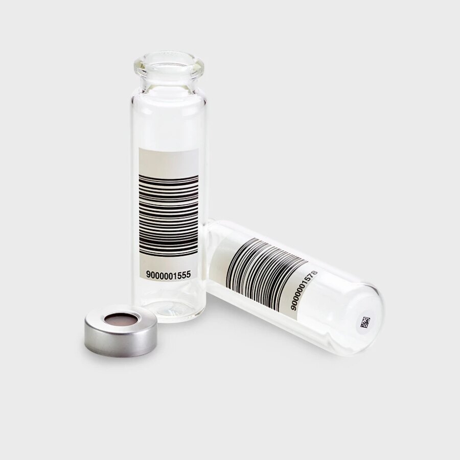 Pre-Barcoded 20 mL Glass Headspace Vials - Side and Bottom Barcodes
