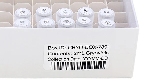 cryo box with barcoded cryovials