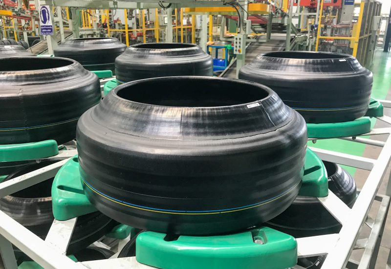 close up of tire at tire factory